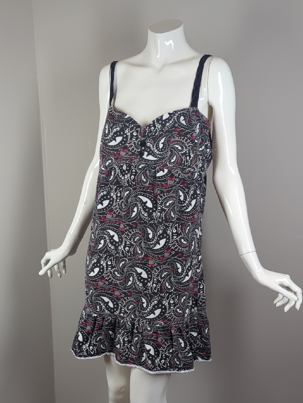 Emily The Strange Y2K Baby Doll Dress Skull Eyes Print Ruffle Hem Large